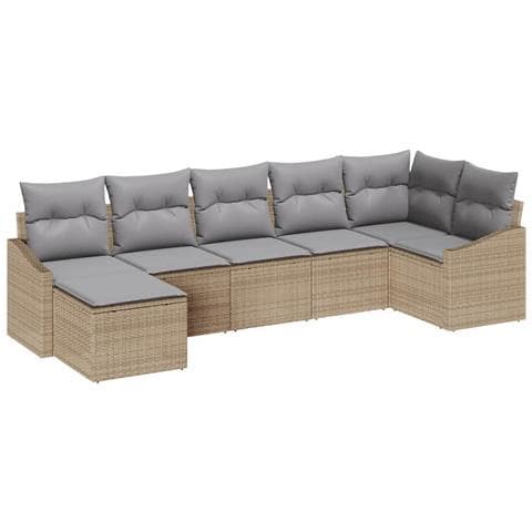 Set Divano da Giardino da 7 Pezzi con Cuscini Beige Polyrattan - Foto 1