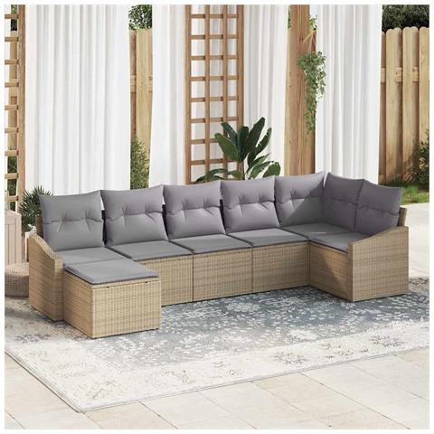 Set Divano da Giardino da 7 Pezzi con Cuscini Beige Polyrattan - Foto 2