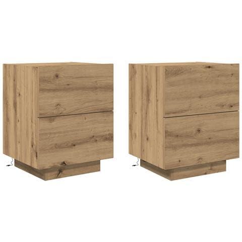 Comodini con Luci LED 2 pezzi Rovere Artigianale 45x40x55 cm - Foto 1