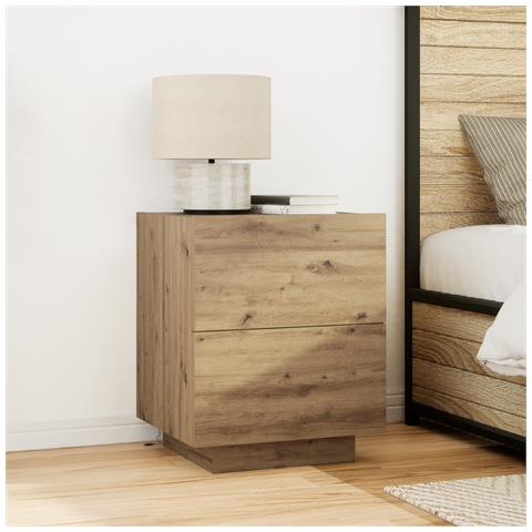 Comodini con Luci LED 2 pezzi Rovere Artigianale 45x40x55 cm - Foto 2