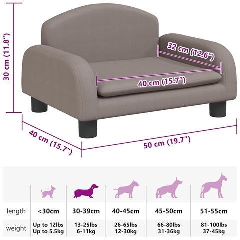 Lettino per Cani Tortora 50x40x30 cm in Tessuto - Foto 7