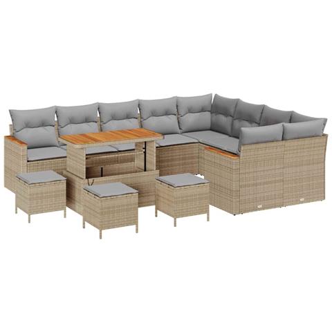 Set Divano da Giardino con cuscino 13 pcs Beige Poly Rattan - Foto 1