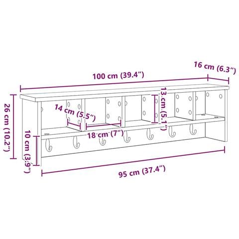 Appendiabiti a muro Bianco 100 x 16 x 26 cm Legno multistrato - Foto 9