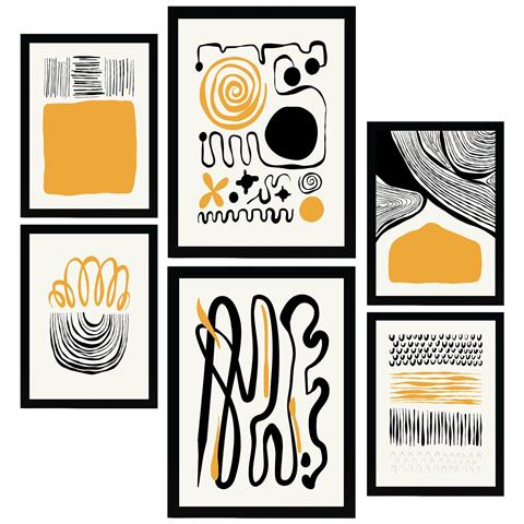 Set Di 6 Stampe Emozioni In Inchiostro Nero Stampe Artistiche E Astratte Per L'interior Design A3 & A4 Cornice Nera - Foto 1