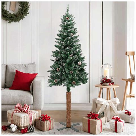 Lusso Casadino -  Albero Di Natale Sottile Con Legno Vero E Neve Verde 150 Cm - Foto 7