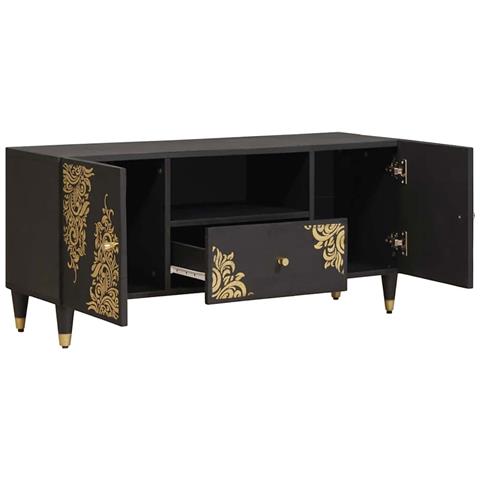 Mobile TV Nero 105 x 33 x 46 cm Legno di mango massello - Foto 2
