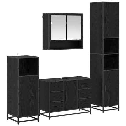 Set di mobili per il bagno 4 pcs Rovere Nero Legno multistrato - Foto 1