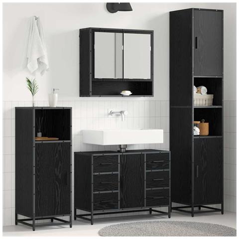 Set di mobili per il bagno 4 pcs Rovere Nero Legno multistrato - Foto 2