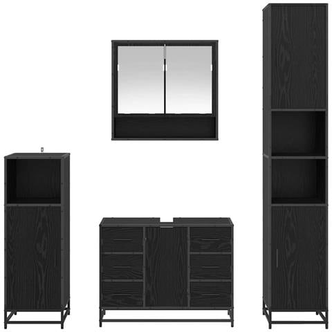 Set di mobili per il bagno 4 pcs Rovere Nero Legno multistrato - Foto 9