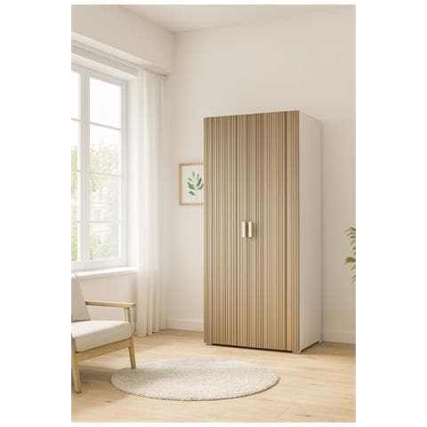 Armadio Camera Da Letto Susella - Guardaroba 2 Ante 2 Ripiani, 80x180h Cm Bianco - Foto 3