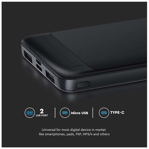 Power Bank 10000mAh, Ricarica Rapida PD 22.5W, USB-A, USB Type-C, Micro USB, colore Nero - Foto 2