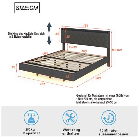 Letto Matrimoniale Con Led Integrati E Stoccaggio Extra - Foto 3