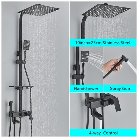 Colonna doccia, Blackswan, tipo M125, modello nero opaco regolabile, con bocca girevole, doccetta a pressione e mensola, misura 25 cm - Foto 2