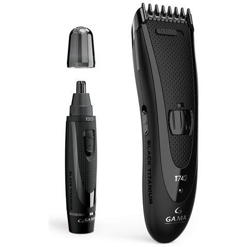 Set Black Titanium T744: Tagliacapelli e Trimmer da Viaggio per Naso e Orecchio con Lama in Titanio, Precisione da 0,8 a 14,5 mm, Lame in Acciaio Inossidabile Rivestite in Titanio, Ricarica USB, Kit Incluso per un Grooming Impeccabile - Foto 1