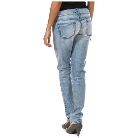 Pantaloni Lunghi In Denim Effetto Strappato Con Orli Skinny F054176 Donna - Foto 2