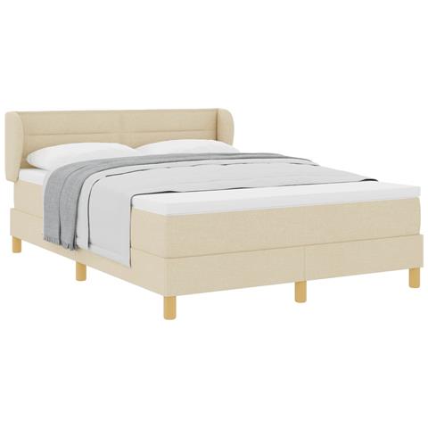 Letto a molle con materasso Crema 140 x 200 cm Tessuto - Foto 1