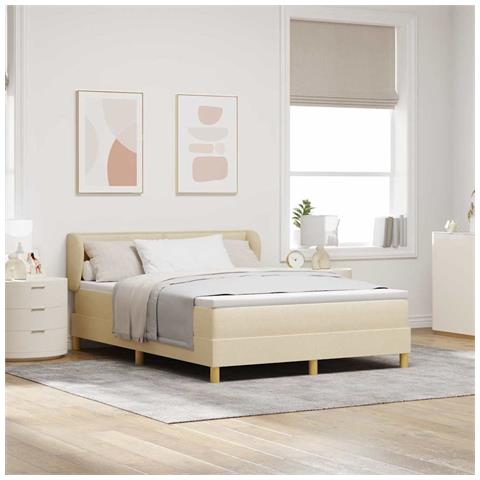 Letto a molle con materasso Crema 140 x 200 cm Tessuto - Foto 2