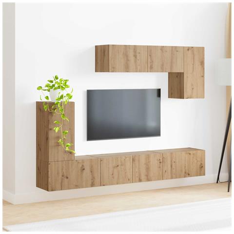 Set mobile TV Montaggio a parete 5 pcs Nero Legno multistrato - Foto 2