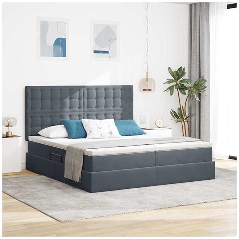 Letto con testiera Grigio scuro 200 x 200 cm Velluto - Foto 2