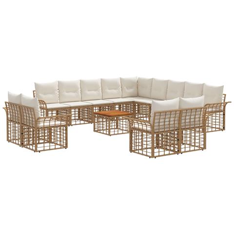 Set di divani da esterno 14 pcs Naturale e Bianco Crema - Foto 1