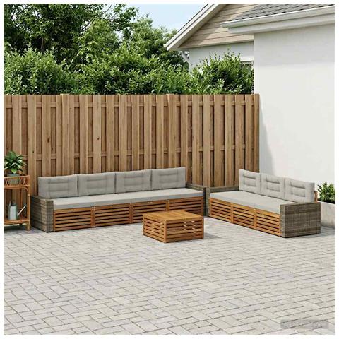 Set di divani da esterno 8 pcs Naturale e Grigio Chiaro - Foto 2
