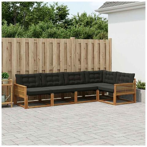 Set di divani da esterno con cuscino 5 pcs Naturale e Nero - Foto 2