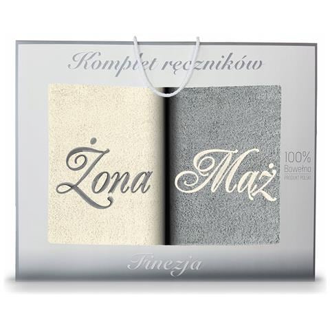 Set di asciugamani 2x70x140 cm - Ecru-Grigio cenere - Ricamati per coppie - 100% cotone - Regalo perfetto - Foto 6