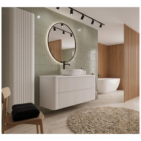 Piano lavabo 60 cm, Arrotondato, Bianco opaco, per lavabo da appoggio, LINEA - Foto 9