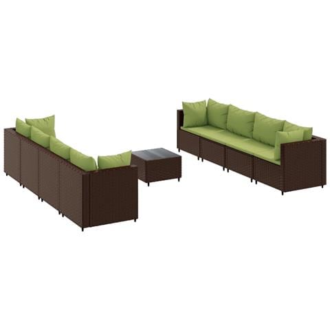 Set Divani da Giardino 9 pz con Cuscini in Polyrattan Marrone - Foto 1