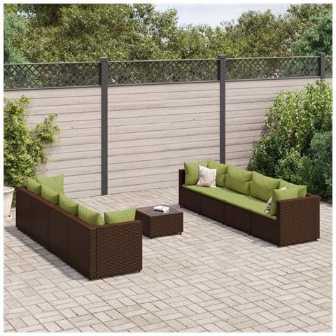 Set Divani da Giardino 9 pz con Cuscini in Polyrattan Marrone - Foto 2