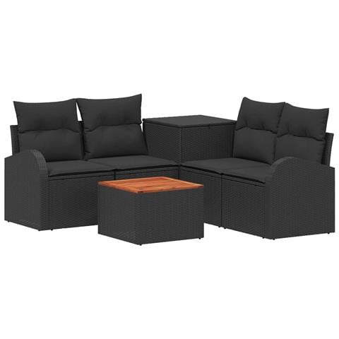 Set di divani 6 pz Nero Rattan sintetico e Acciaio - Foto 1