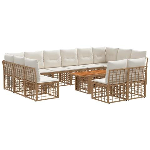 Set Divano da Giardino 13 pz Naturale e Bianco Crema polyrattan - Foto 1