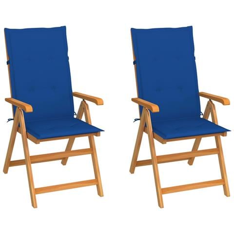 Sedie da Giardino 2 pz con Cuscini Blu Reale in Massello Teak - Foto 1