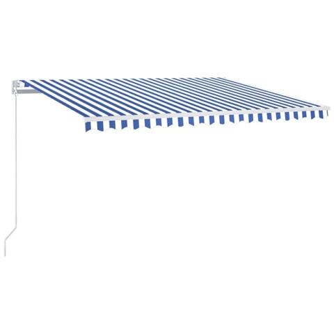 Tenda da Sole Retrattile Manuale con LED 450x350 cm Blu Bianca - Foto 1