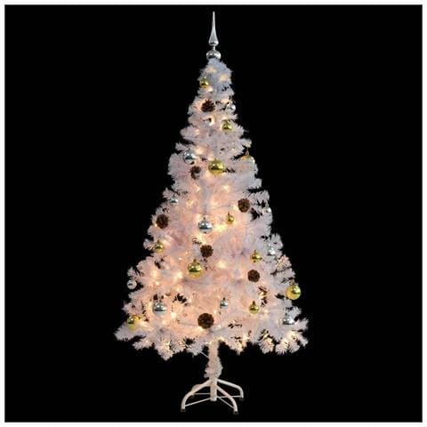 Albero di Natale Preilluminato con Palline Bianco 150 cm - Foto 2