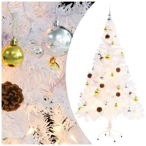 Albero di Natale Preilluminato con Palline Bianco 150 cm - Foto 1