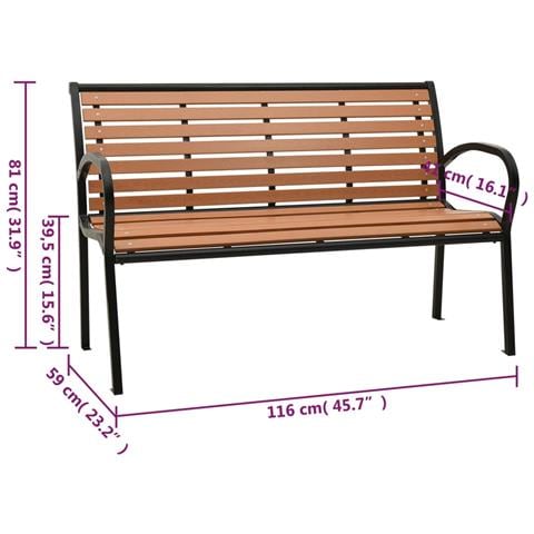 Panca da Giardino Nera e Marrone 116 cm Acciaio e WPC - Foto 6