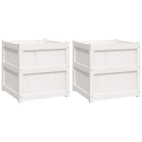 Fioriere Da Giardino 2 Pz Bianche In Legno Massello Di Pino - Foto 2