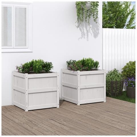 Fioriere Da Giardino 2 Pz Bianche In Legno Massello Di Pino - Foto 1