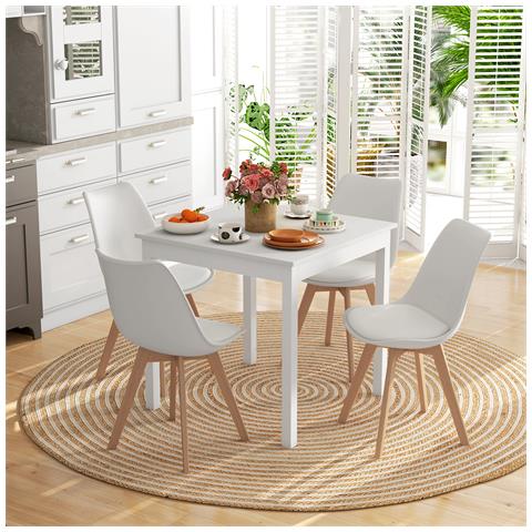 Set 4 Sedie Da Pranzo Stile Nordico In Plastica Con Gambe In Legno E Cuscino In Finta Pelle, Bianco - Foto 2