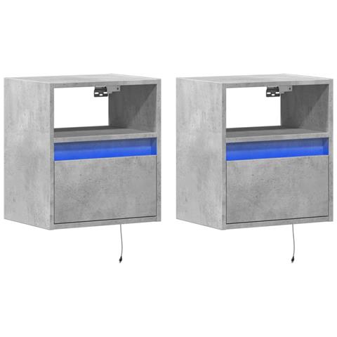Comodini A Parete Con Luci Led 2 Pz Grigio Cemento - Foto 3