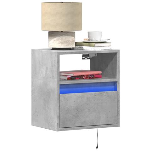Comodini A Parete Con Luci Led 2 Pz Grigio Cemento - Foto 1