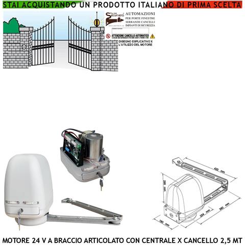 Motore A Braccio Articolato 220/24 V Con Centrale Cancello Automatico 1/2 Anta Battente Da 0,5 A 2,5 Metri Ricambio Un - Foto 1