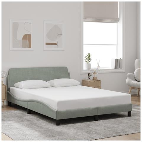 Giroletto Senza Materasso Grigio Chiaro 140x200 Cm Velluto - Foto 1