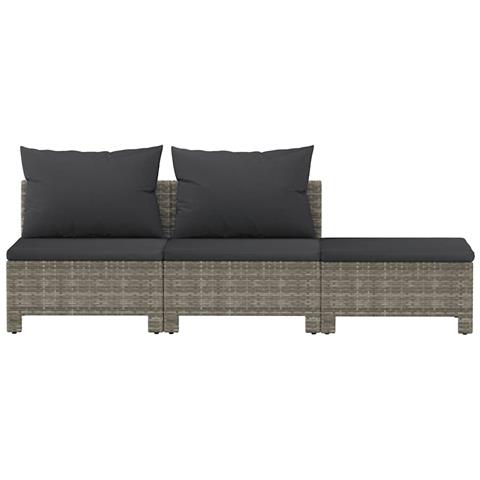 Set Divani Da Giardino 3 Pz Con Cuscini In Polyrattan Grigio - Foto 2