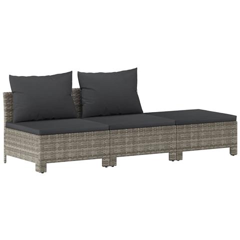 Set Divani Da Giardino 3 Pz Con Cuscini In Polyrattan Grigio - Foto 1