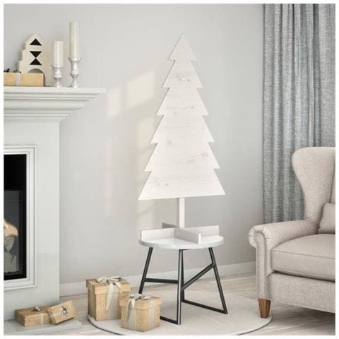 Albero Di Natale Decorativo Bianco 120cm Legno Massello Di Pino - Foto 1