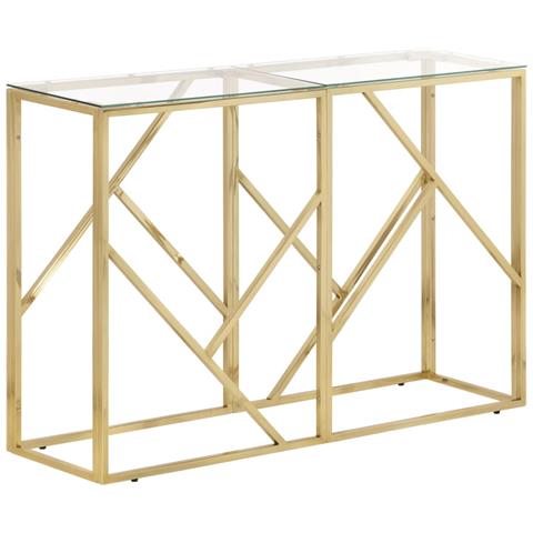 Tavolino Consolle Dorato Acciaio Inossidabile E Vetro Temperato - Foto 2