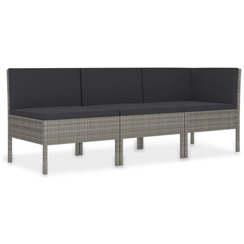Set Divani Da Giardino 3 Pz Con Cuscini In Polyrattan Grigio - Foto 1
