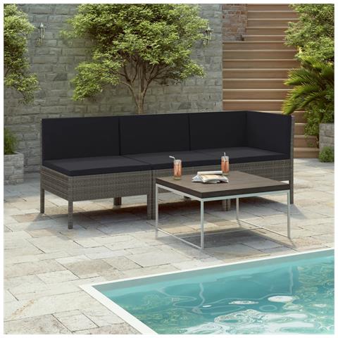 Set Divani Da Giardino 3 Pz Con Cuscini In Polyrattan Grigio - Foto 6